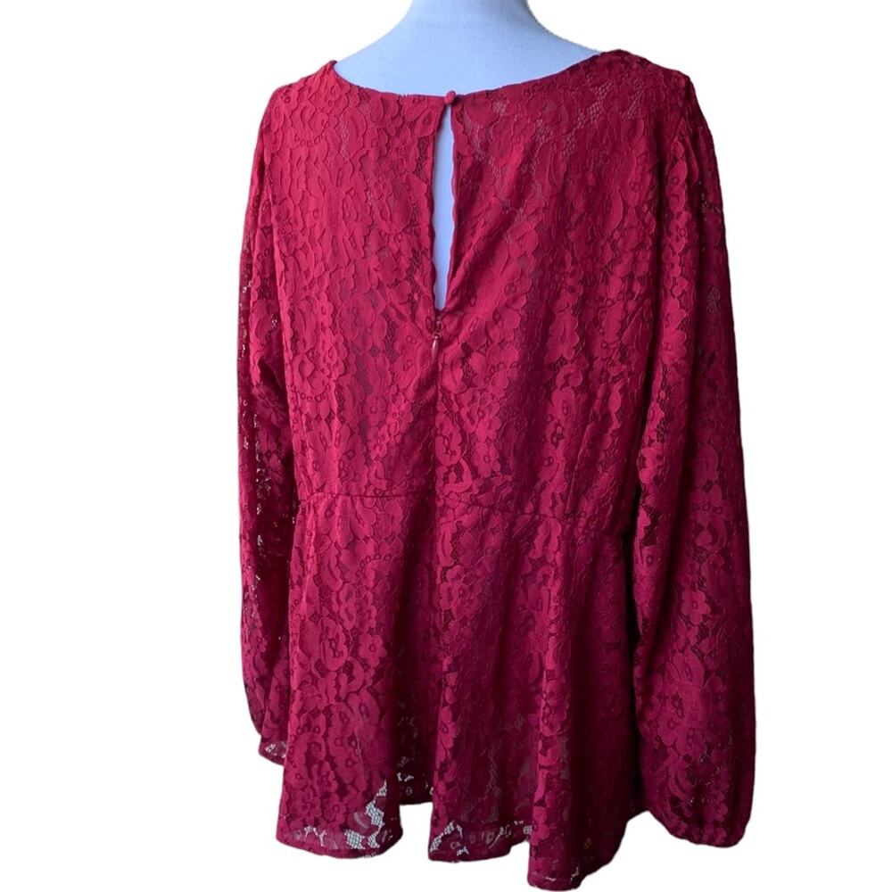 Torrid lace puff sleeve peplum blouse wine tasting maroon red size 4 plus 4X - Picture 10 of 14